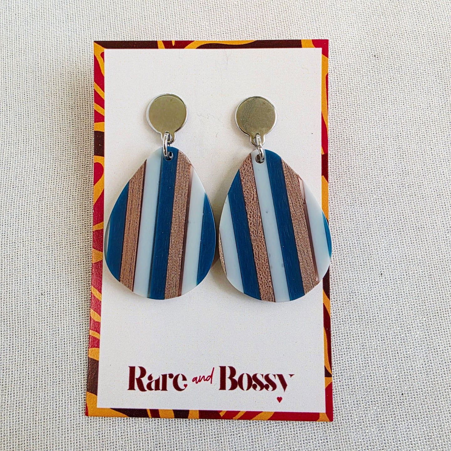 Blue Stripe Teardrop Dangles