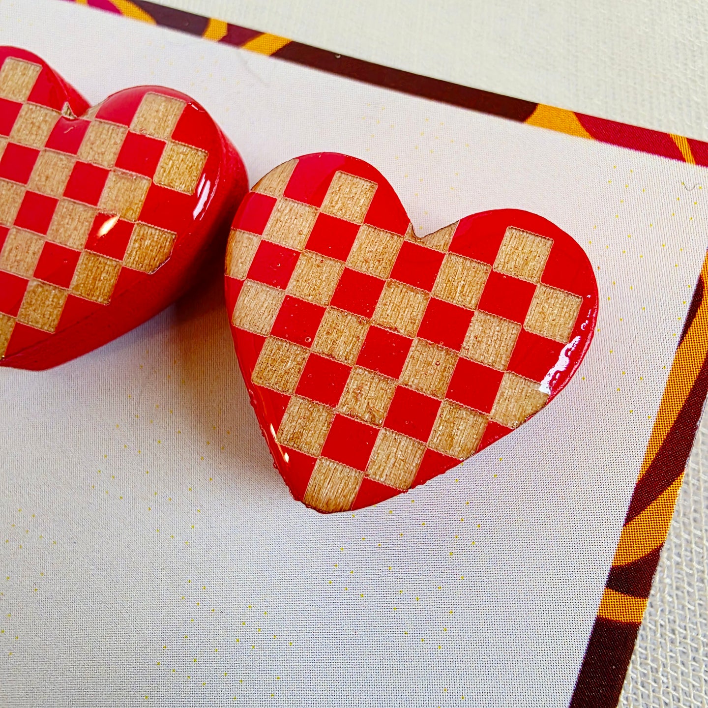 Red Mosaic Heart Studs