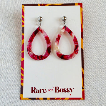 Red + White Swirl Teardrop Dangles
