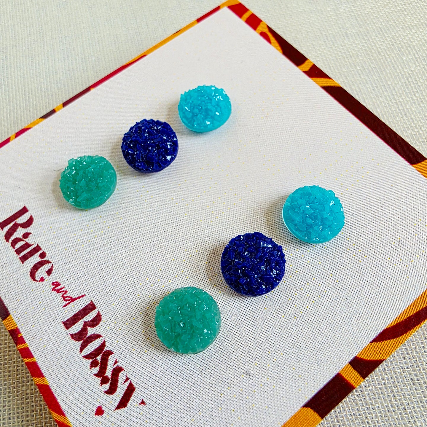 Blue + Green Matte Mini Druzy Trio