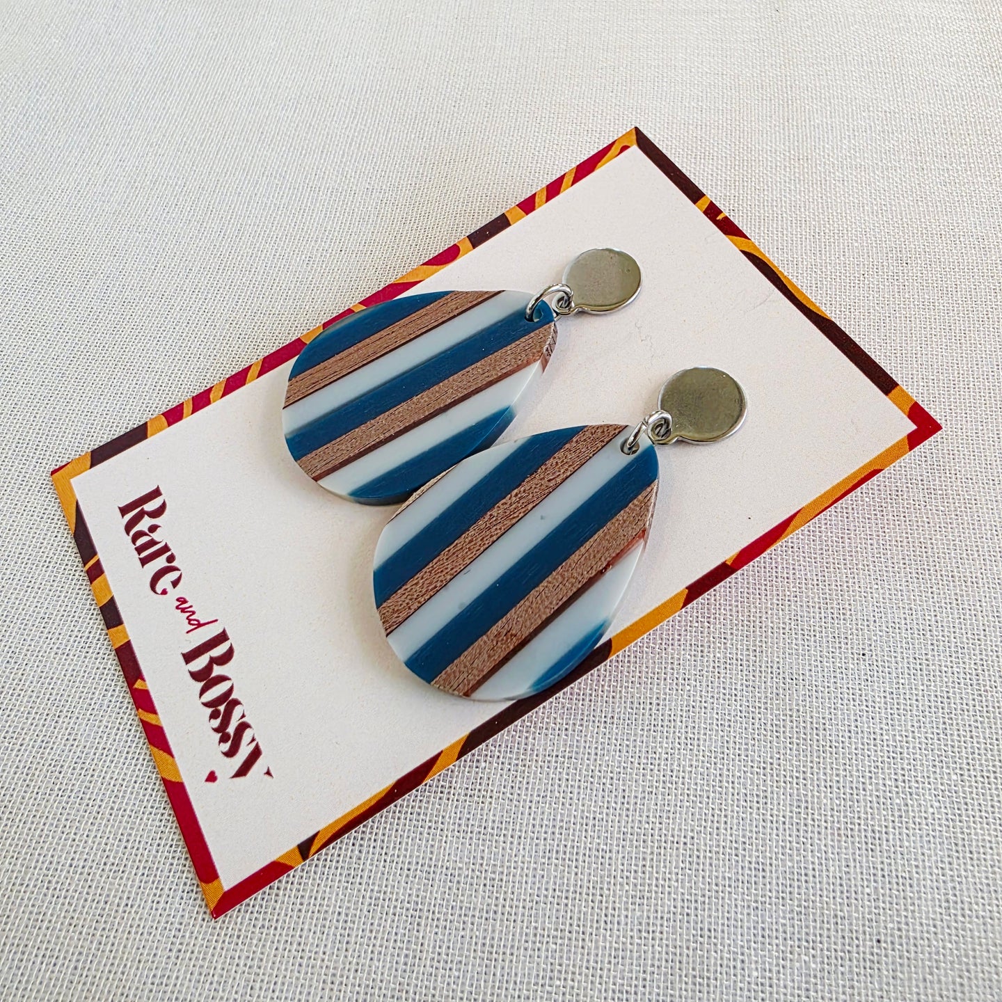 Blue Stripe Teardrop Dangles