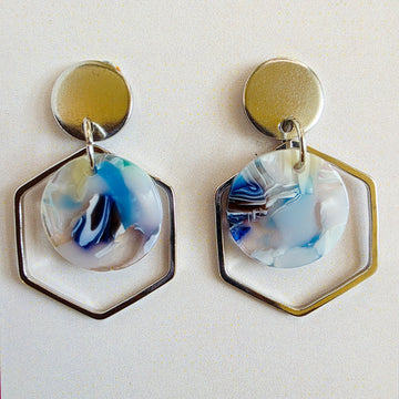 Dark Blue Hexagon Layered Dangles