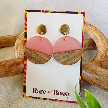 Pink Walnut Circle Dangles